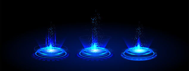 Wall Mural - futuristic circle portals, sci-fi digital hi-tech elements for presentation gui, vr, games hud proje