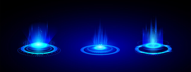 Wall Mural - futuristic circle portals, sci-fi digital hi-tech elements for presentation gui, vr, games hud proje