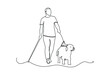 One single line drawing of blind person with a guide dog. Pet care and friendship concept. guide dog one line drawing.