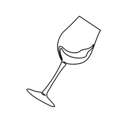 Wall Mural - Continuous one line drawing. Wine glass. Vector illustration. Wine Glass Continuous Line Drawing Black Sketch on White Background. Continuous Simple Drawing of Wine Glass.