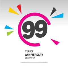 Wall Mural - 99 Years Anniversary, number in broken circle with colorful bang of confetti, logo, icon, white background