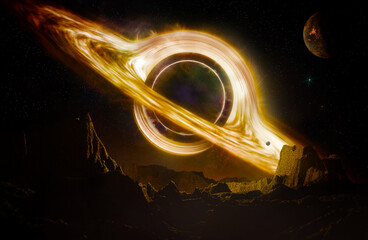 Wall Mural - black hole and stars and cloud fields in outer space.