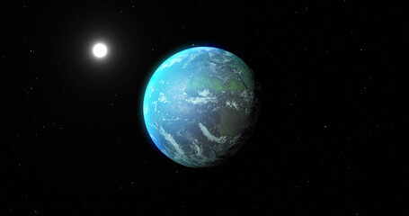 Sticker - image of blue planet and sun in black space