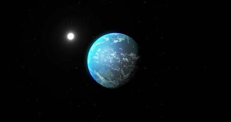 Sticker - image of blue planet and sun in black space