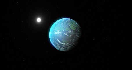 Sticker - image of blue planet and sun in black space