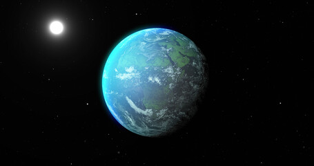 Sticker - image of blue planet and sun in black space