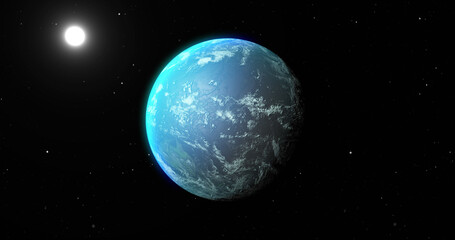 Sticker - image of blue planet and sun in black space