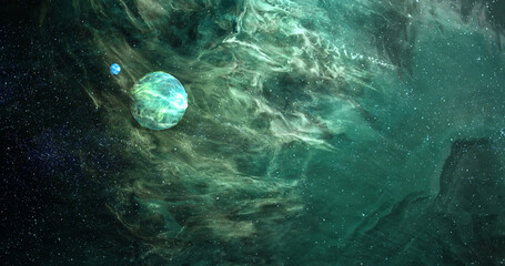 Sticker - image of green planet in green galaxy