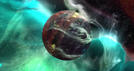 Sticker - image of brown planet in green galaxy