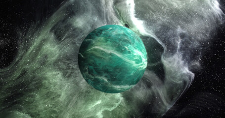 Sticker - image of green planet in green galaxy
