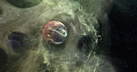 Sticker - image of brown planet in yellow galaxy
