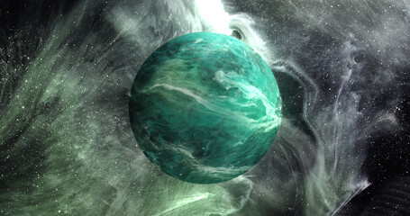 Sticker - image of green planet in green galaxy