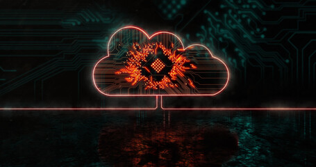 Image of glowing orange cloud icon over blue processor socket