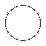 Round barbed wire icon. Black contour linear silhouette. Front side view. Vector simple flat graphic illustration. Isolated object on a white background. Isolate.