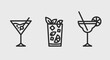 Cocktail icons. Simple outline cocktail icons isolated on grey background. Icons for web design, app interface. Vector illustration