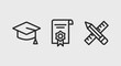 © InvisionFrameStudio - Education icons. Graduation cap, diploma certificate, crossed ruler and pencil icons isolated on grey background. Icons for web design, app interface. Vector illustration