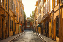 View Of Provence Typical City Aix En Provence With Old House Facade In The Morning