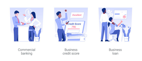 Wall Mural - corporate banking isolated concept vector illustration set. commercial banking, business credit scor