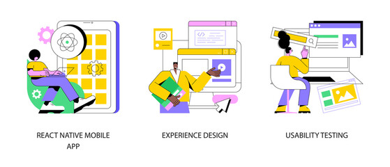 Wall Mural - mobile app development process abstract concept vector illustration set. react native mobile app, ex