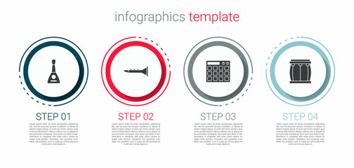 Sticker - Set Balalaika, Clarinet, Drum machine and . Business infographic template. Vector