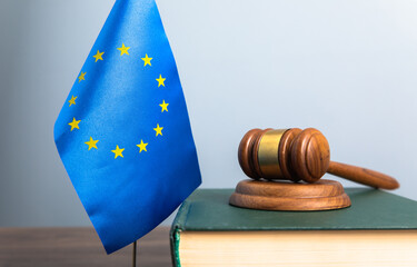 Judge gavel and European Union flag