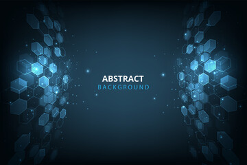 Poster - Geometric shape abstract background.Hexagon shape connection on dark blue background.Vector graphics. 