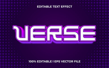 verse 3d text effect with neon theme. purple typography template for modern tittle