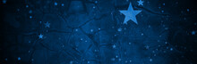 Dark Blue Star Background. Navy Day, Veterans Day, Sparkle Stars At Navy Blue Background. Old Vintage Grunge Texture.