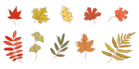 Wall Mural - Continuous line drawing of autumn leaves vector illustration for decoration,element,card,presentation,printing,advertising,poster,ornament,elements,background,etc.