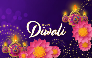 Happy diwali, deepavali the indian festival celebration on color background.