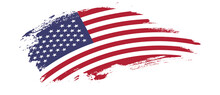 National Flag Of United States Of America With Curve Stain Brush Stroke Effect On White Background