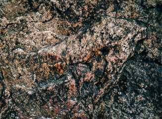 Wall Mural - Rough black and brown granite texture. Natural grunge background. The surface of the stone.