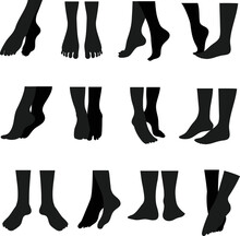 Beautiful Bare Woman Feet Legs Isolated Vectors Silhouettes