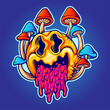 Scary psychedelic mushrooms cartoon colorful Vector illustrations for your work Logo, mascot merchandise t-shirt, stickers and Label designs, poster, greeting cards advertising business company 
