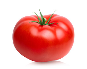 Wall Mural - Tomato vegetable isolated on white background. One fresh tomato. Clipping path.