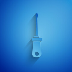 Sticker - Paper cut Screwdriver icon isolated on blue background. Service tool symbol. Paper art style. Vector