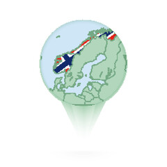 Sticker - Norway map, stylish location icon with Norway map and flag.