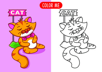 Wall Mural - cartoon cute cat vector illustration coloring page or book for kids