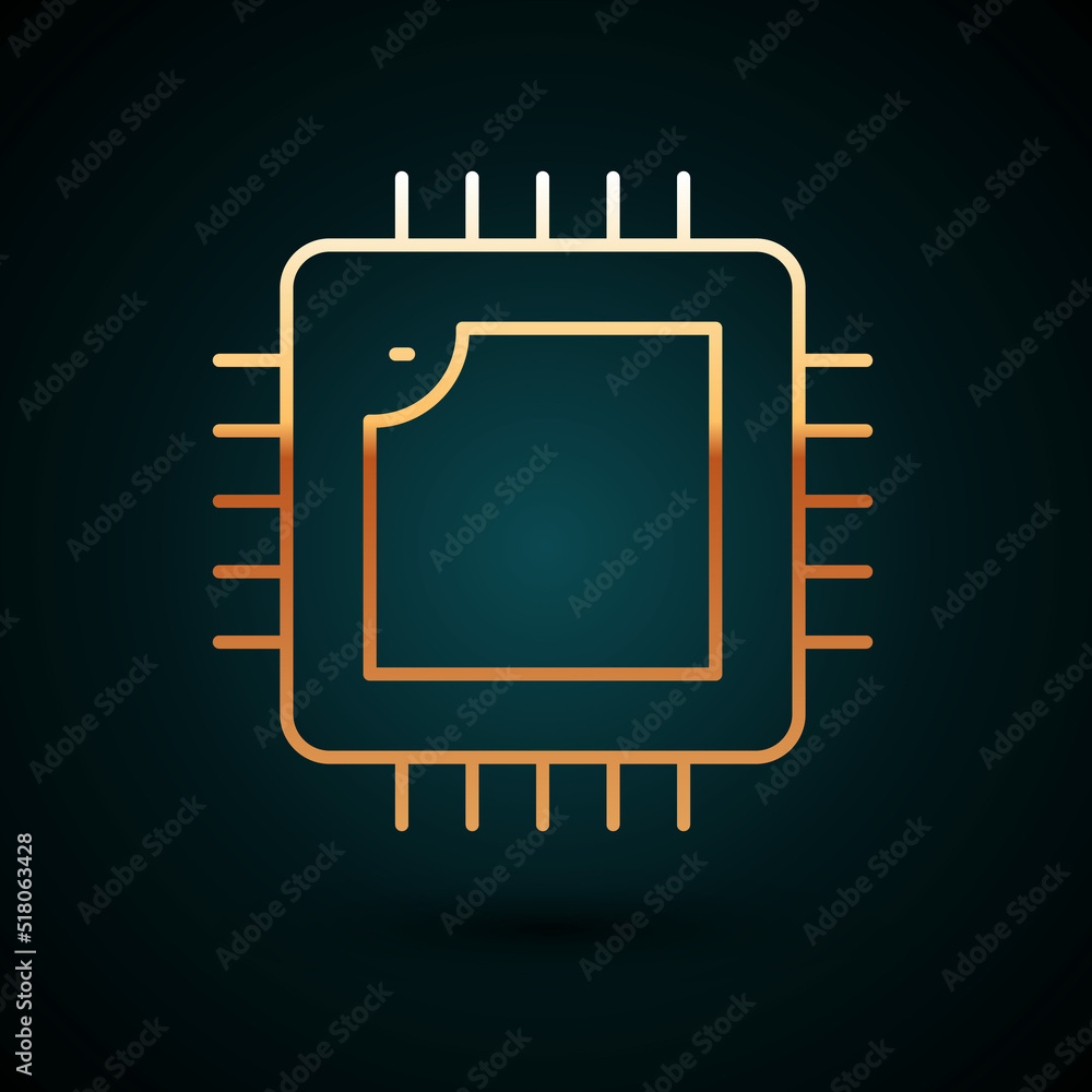 Gold line Computer processor with microcircuits CPU icon isolated on ...