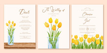 Watercolor Yellow Tulip Flowers Vase Set Wedding Invitation Template