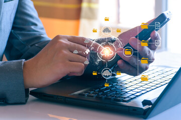 Wall Mural - digital file management concept. businessman are accessing big data storage on internet, digital sto