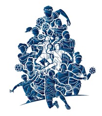 Poster - Group of Handball Players Male and Female Mix Action Cartoon Sport Graphic Vector