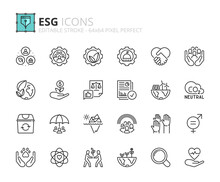 Simple Set Of Outline Icons About Environmental Social Governance.
