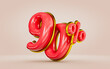 mega shopping offer 90  percent discount red color number with golden 3d render concept for sells