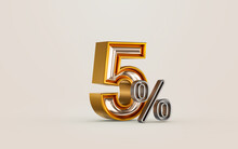 Mega Sell Offer 5 Percent Discount With Golden Material Of Number 3d Render Concept For Shopping