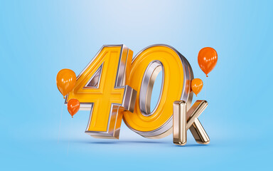 40k followers celebration social media banner with orange balloon blue background 3d render concept