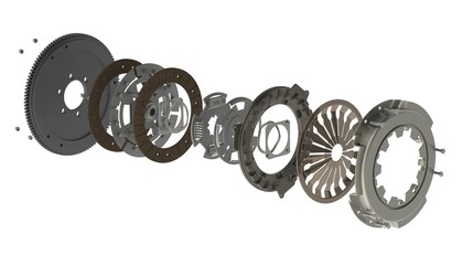 Wall Mural - Car clutch assembly used for automotive maintenance 3D illustration isolated on white background