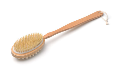 Double-sided body scrub brush with long wooden handle