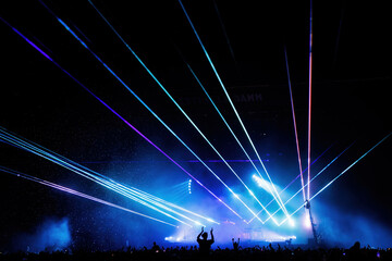 Wall Mural - The crowd in an electronic concert with laser lights