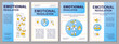 Emotional regulation blue brochure template. Leaflet design with linear icons. Editable 4 vector layouts for presentation, annual reports. Arial-Black, Myriad Pro-Regular fonts used